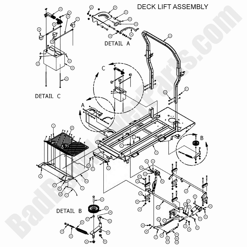 1651 - Bad Boy Mower Parts Lookup > 2017 > Outlaw XP > Deck Lift Assembly